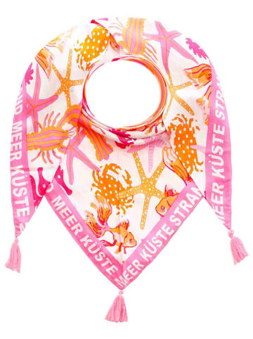 Zwillingsherz Dreieckstuch "Meerestiere" in Creme/ Rosa/ Orange - (L)200 x (B)90 cm