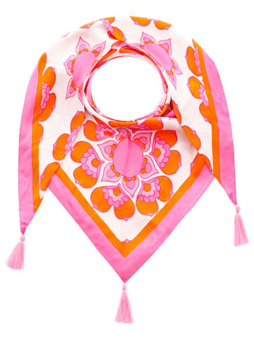 Zwillingsherz Dreieckstuch "Ornamente" in Creme/ Rosa/ Orange - (L)200 x (B)90 cm