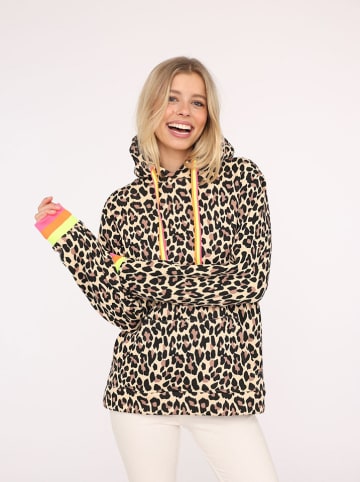 Zwillingsherz Hoodie "Leo allover Neon Kante" beige/zwart