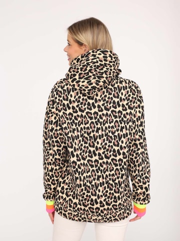 Zwillingsherz Hoodie "Leo allover Neon Kante" in Beige/ Schwarz