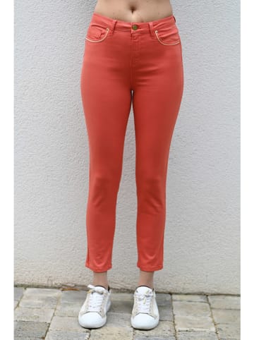 Bleu d'Azur Dżinsy "Palms" - Skinny fit - w kolorze pomarańczowym
