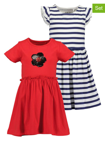 Blue Seven 2-delige set: jurken rood/wit/donkerblauw