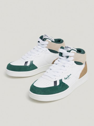 Pepe Jeans FOOTWEAR Leder-Sneakers in Weiß/ Grün