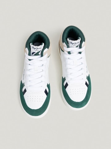 Pepe Jeans FOOTWEAR Skórzane sneakersy w kolorze biało-zielonym