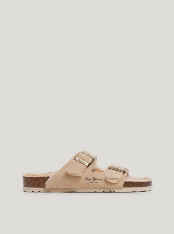 Pepe Jeans FOOTWEAR Skórzane klapki w kolorze beżowym