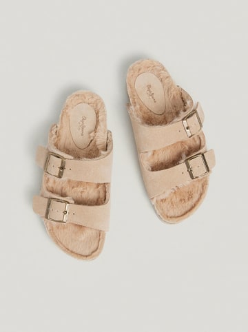 Pepe Jeans FOOTWEAR Skórzane klapki w kolorze beżowym