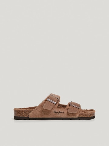 Pepe Jeans FOOTWEAR Skórzane klapki w kolorze brązowym