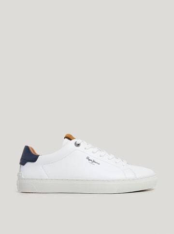 Pepe Jeans FOOTWEAR Leder-Sneakers in Weiß/ Dunkelblau