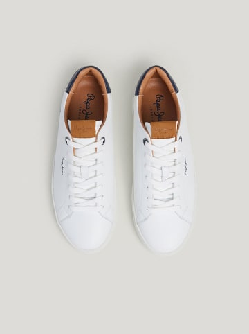 Pepe Jeans FOOTWEAR Leder-Sneakers in Weiß/ Dunkelblau