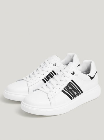 Pepe Jeans FOOTWEAR Leder-Sneakers in Weiß/ Schwarz