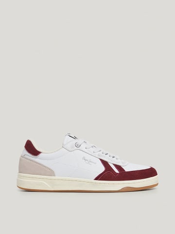 Pepe Jeans FOOTWEAR Leder-Sneakers in Weiß/ Rot