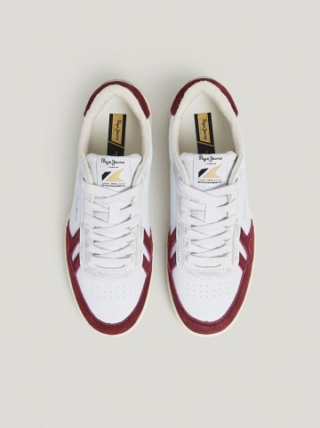 Pepe Jeans FOOTWEAR Leren sneakers wit/rood