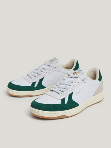 Pepe Jeans FOOTWEAR Leder-Sneakers in Weiß/ Grün