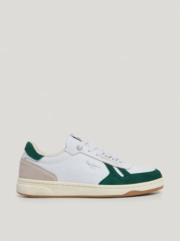 Pepe Jeans FOOTWEAR Leder-Sneakers in Weiß/ Grün