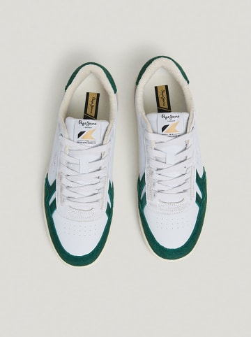 Pepe Jeans FOOTWEAR Leder-Sneakers in Weiß/ Grün