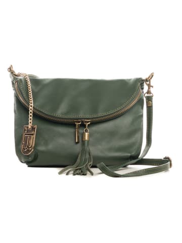 Lucca Baldi Leder-Umhängetasche "Cetona" in Khaki - (B)24 x (H)18 x (T)4 cm