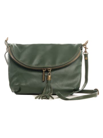 Lucca Baldi Leder-Umhängetasche "Cetona" in Khaki - (B)24 x (H)18 x (T)4 cm