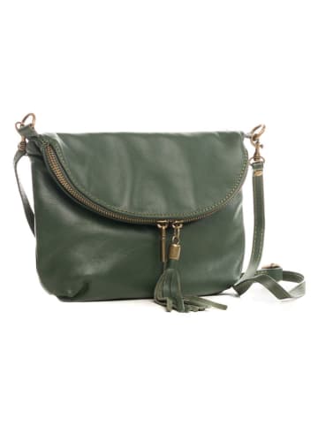 Lucca Baldi Leder-Umhängetasche "Cetona" in Khaki - (B)24 x (H)18 x (T)4 cm