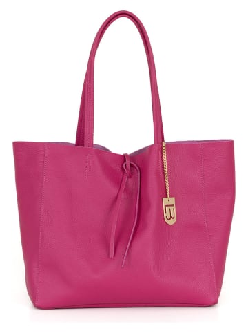 Lucca Baldi Leder-Schultertasche "Spoleto" in Pink - (B)34 x (H)28 x (T)14 cm