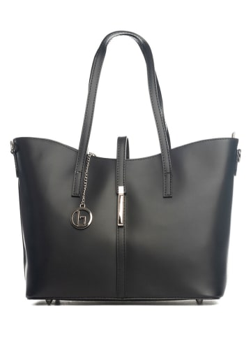 Lia Biassoni Leder-Schultertasche "Parma" in Schwarz - (B)40 x (H)27 x (T)14 cm