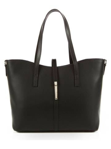 Lia Biassoni Leder-Schultertasche "Parma" in Schwarz - (B)40 x (H)27 x (T)14 cm