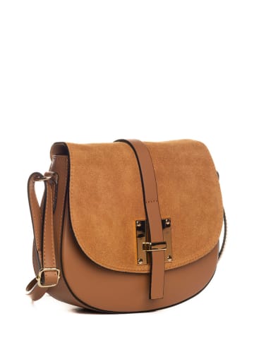Lia Biassoni Leder-Umhängetasche "Adda" in Hellbraun - (B)23 x (H)20 x (T)6 cm
