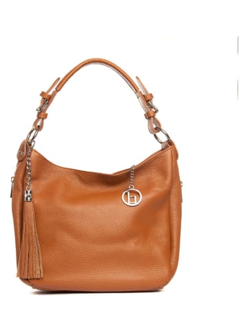 Lia Biassoni Leder-Schultertasche "Monate" in Hellbraun - (B)36 x (H)26 x (T)10 cm