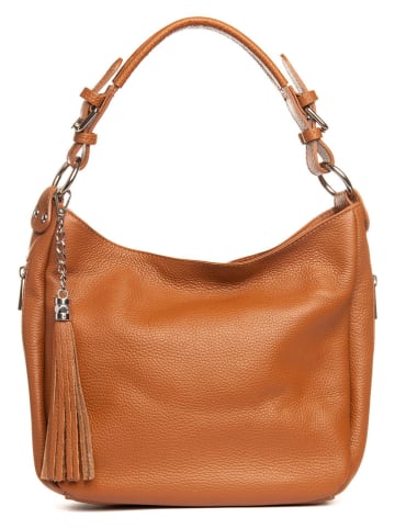 Lia Biassoni Leren schoudertas "Monate" lichtbruin - (B)36 x (H)26 x (D)10 cm