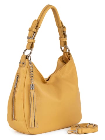 Lia Biassoni Leren schoudertas "Monate" mosterdgeel - (B)36 x (H)26 x (D)10 cm