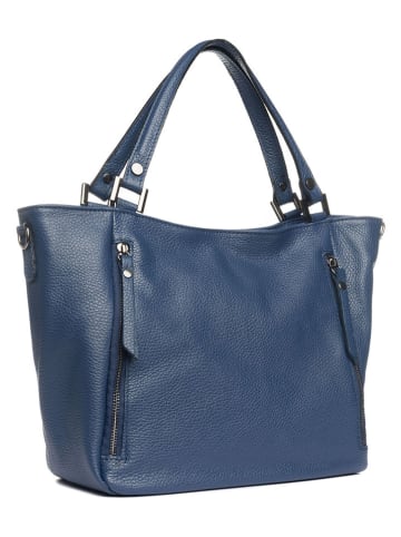 Lia Biassoni Skórzany shopper bag "Alserio" w kolorze niebieskim - 42 x 26 x 14 cm