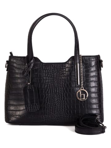 Lia Biassoni Leder-Henkeltasche "Acco" in Schwarz - (B)32 x (H)22 x (T)12 cm
