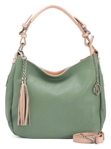 Lia Biassoni Leder-Schultertasche "Garga" in Grün - (B)36 x (H)26 x (T)10 cm