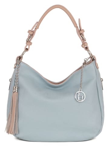 Lia Biassoni Leder-Schultertasche "Garga" in Hellblau - (B)36 x (H)26 x (T)10 cm