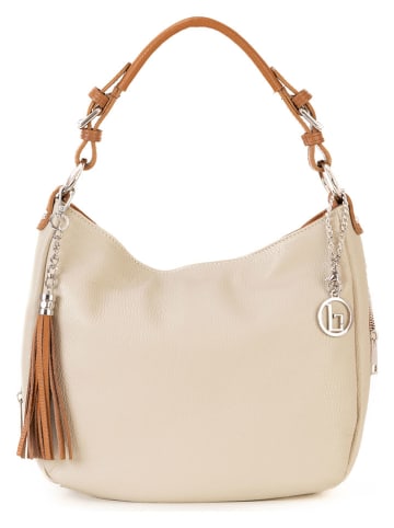 Lia Biassoni Leder-Schultertasche "Garga" in Beige - (B)36 x (H)26 x (T)10 cm