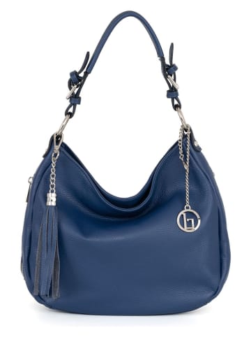 Lia Biassoni Leder-Schultertasche "Garga" in Dunkelblau - (B)36 x (H)26 x (T)10 cm