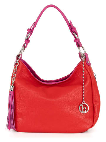 Lia Biassoni Leder-Schultertasche "Garga" in Rot - (B)36 x (H)26 x (T)10 cm