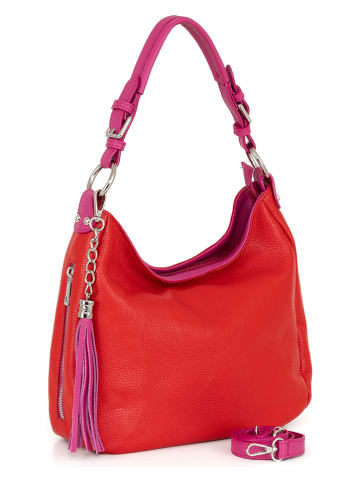 Lia Biassoni Leder-Schultertasche "Garga" in Rot - (B)36 x (H)26 x (T)10 cm