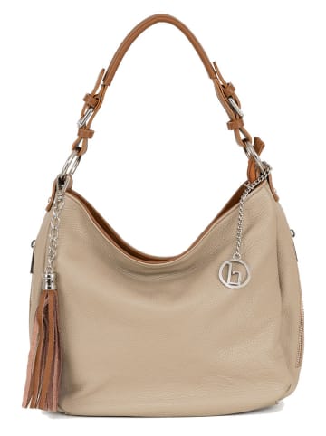 Lia Biassoni Leder-Schultertasche "Garga" in Beige - (B)36 x (H)26 x (T)10 cm