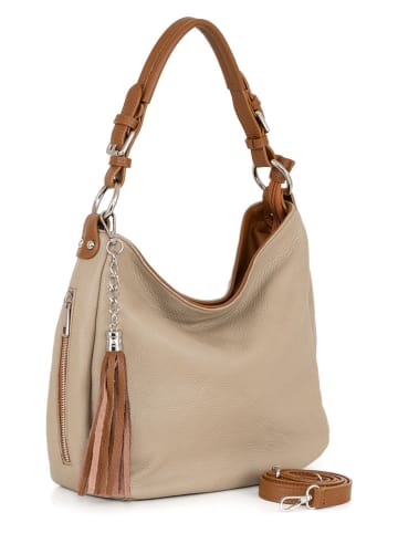 Lia Biassoni Leder-Schultertasche "Garga" in Beige - (B)36 x (H)26 x (T)10 cm