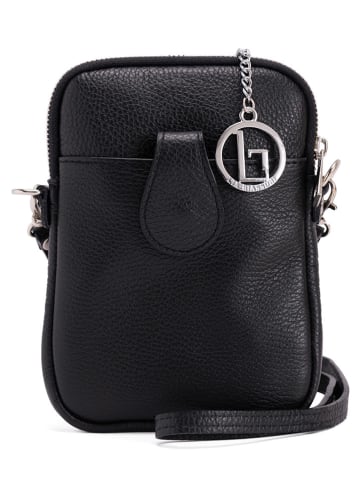 Lia Biassoni Leder-Umhängetasche "Paglia" in Schwarz - (B)15 x (H)20 x (T)1 cm