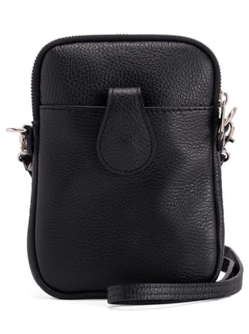 Lia Biassoni Leder-Umhängetasche "Paglia" in Schwarz - (B)15 x (H)20 x (T)1 cm