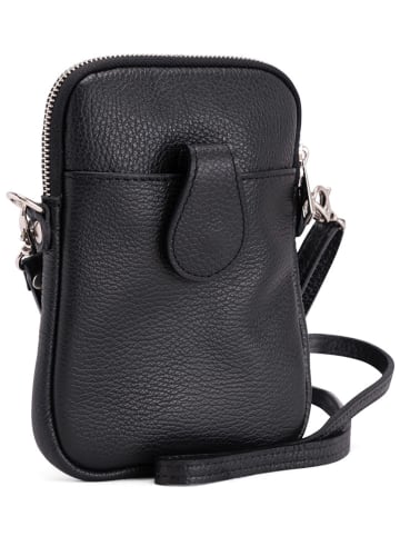 Lia Biassoni Leder-Umhängetasche "Paglia" in Schwarz - (B)15 x (H)20 x (T)1 cm