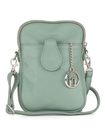 Lia Biassoni Leder-Handytasche "Paglia" in Grün - (B)15 x (H)20 x (T)1 cm