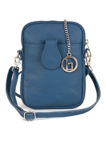Lia Biassoni Leder-Handytasche "Paglia" in Blau - (B)15 x (H)20 x (T)1 cm