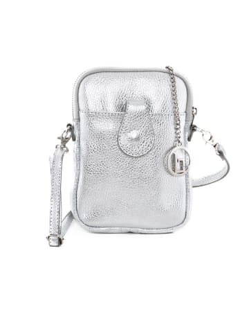 Lia Biassoni Leder-Umhängetasche "Paglia" in Silber - (B)15 x (H)20 x (T)1 cm