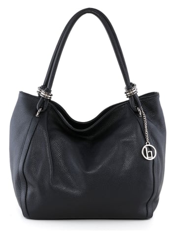 Lia Biassoni Leder-Schultertasche "Merula" in Schwarz - (B)32 x (H)28 x (T)14 cm