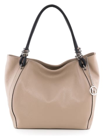 Lia Biassoni Leder-Schultertasche "Merula" in Beige - (B)32 x (H)28 x (T)14 cm