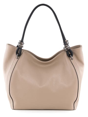 Lia Biassoni Leder-Schultertasche "Merula" in Beige - (B)32 x (H)28 x (T)14 cm