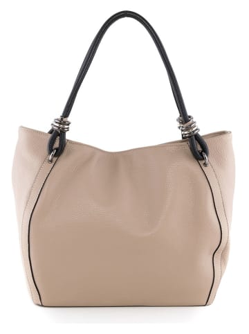 Lia Biassoni Leder-Schultertasche "Merula" in Beige - (B)32 x (H)28 x (T)14 cm