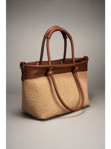 Lia Biassoni Leder-Schultertasche "Pertusillo" in Hellbraun - (B)29 x (H)23 x (T)16 cm
